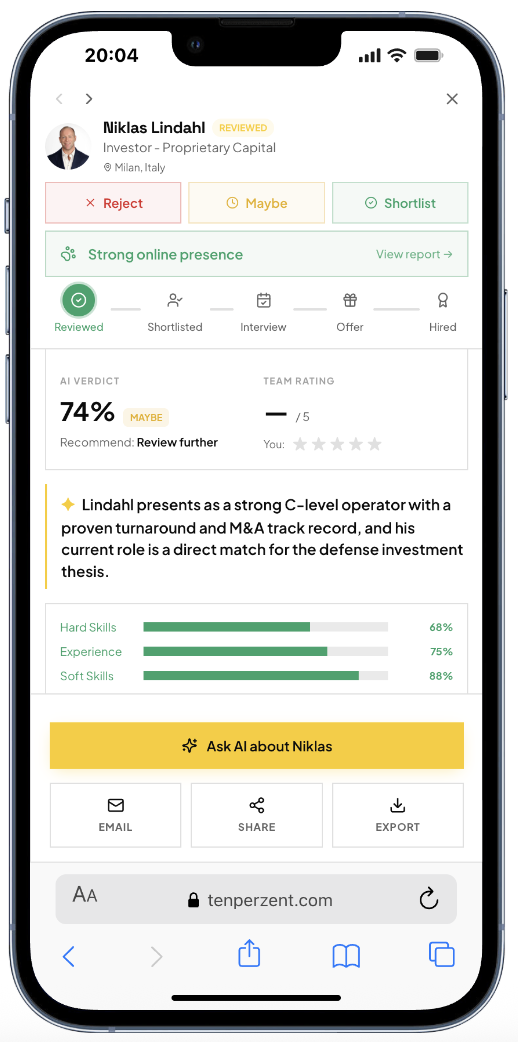 Verdetto AI sul candidato da mobile